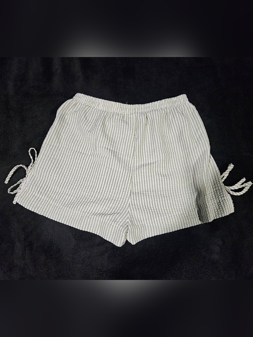 White and Sage Green Striped Seersucker Shorts